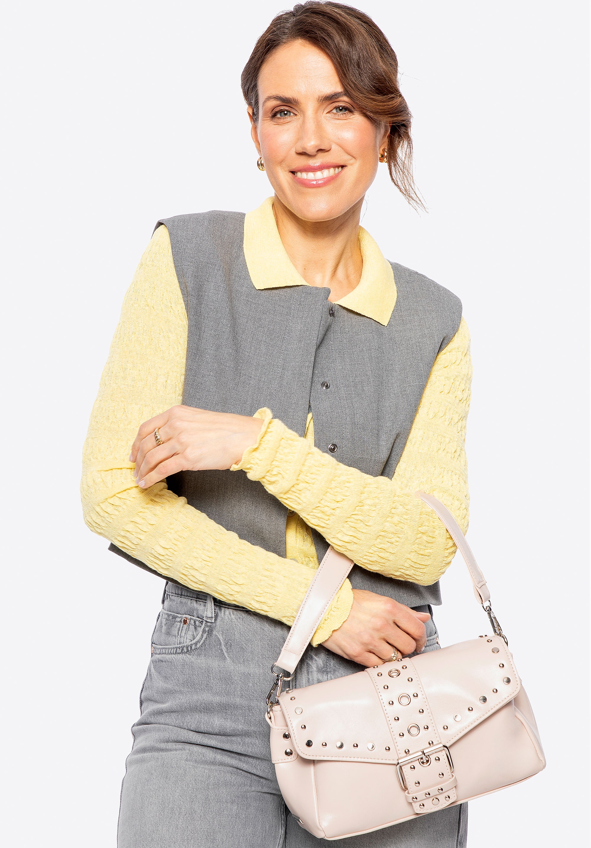 Wittchen Damen-Umhängetasche aus Kunstleder mit Ziernieten, cremefarben Image