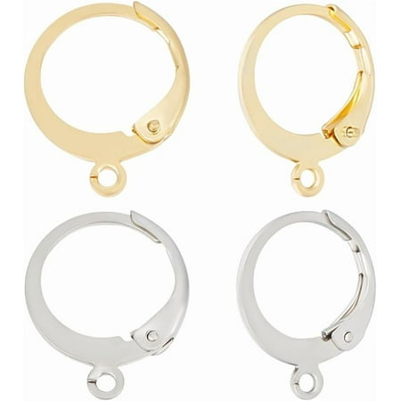 1 Box 80Pcs 2 Colors Leverback Earring Hooks 24K Gold Plated Stainless Steel Round Lever Back Huggie Hoop French Ear Wire for Jewellery Making Leverback Earring Findings for DIY