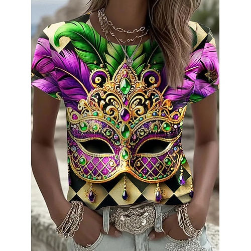 T Shirt da Donna Carnival Graphic Vintage Moda Elegante Maniche Corte Maniche Lunghe Collo Tondo Tops Regolari Daily Stampa Nera Viola Estate Primavera - Lightinthebox.com/it