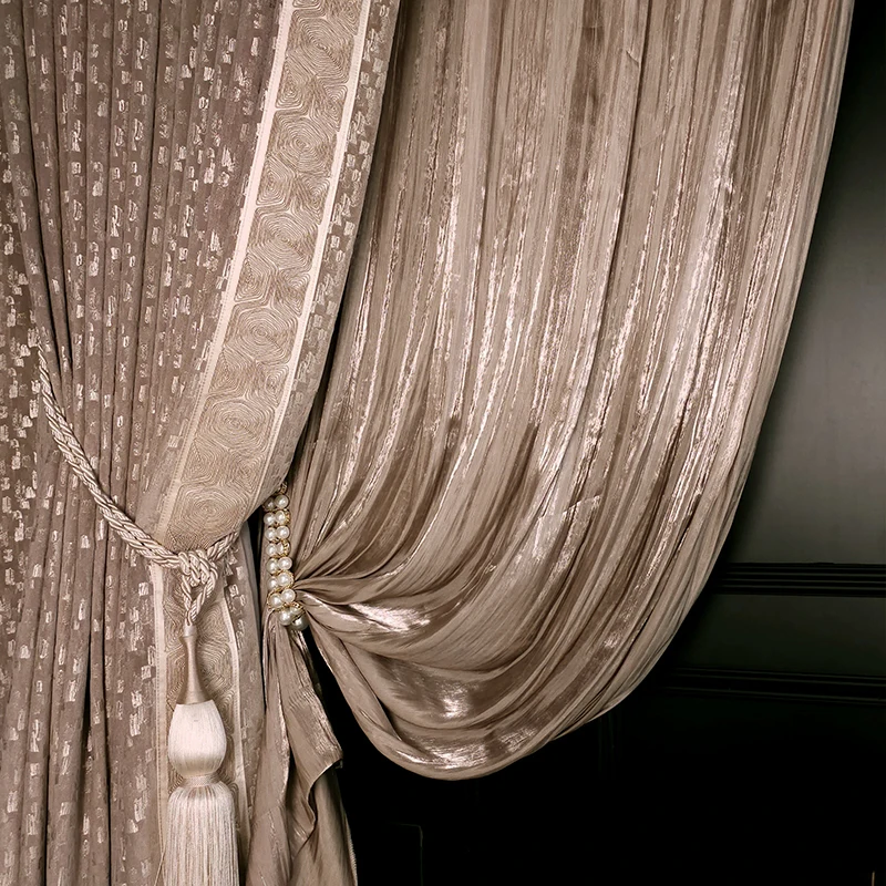 Moderne französische Luxus-Champagner-Gold-High-End-Vorhänge, transparenter und leichter alter Vorhang im Wohnzimmer und Schlafzimmer Image