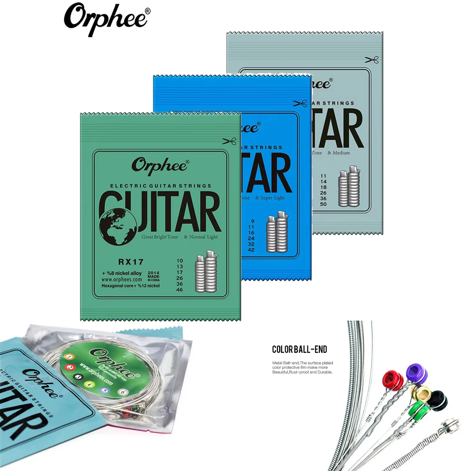 Orphee 1/5/10 Stück E-Gitarren-Saiten-Set RX-Serie Sechseckiger Kohlenstoffstahl 6-saitig für E-Gitarren-Zubehör und Teile