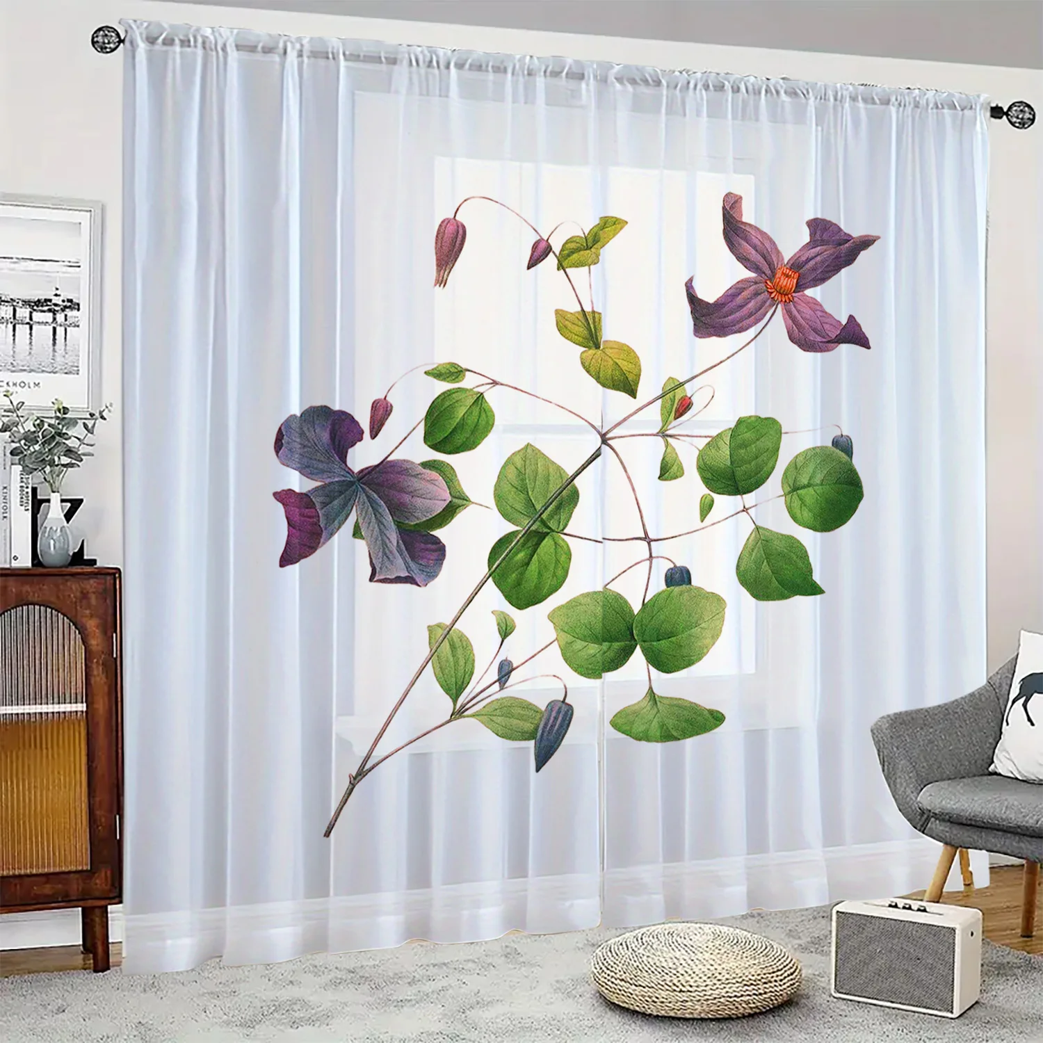 2 Stück HD digital bunte Blätter gedruckt Fenster Bildschirm Home Decor Stil Dekoration Wohnzimmer Fenster Vorhang