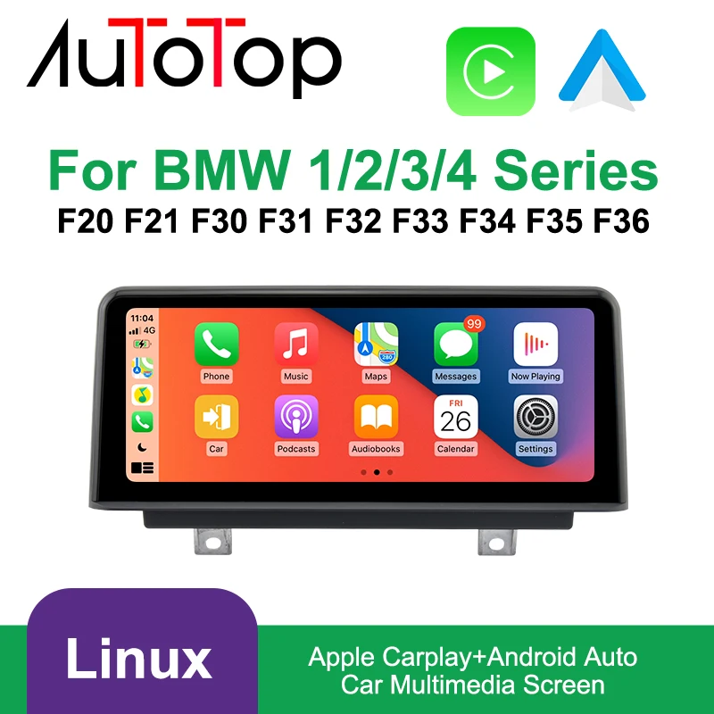 AUTOTOP Schermo CarPlay Per BMW 1 2 3 4 Serie F20 F21 F30 F31 F32 F33 F34 Auto Lettore Multimediale Senza Fili Carplay Android Auto