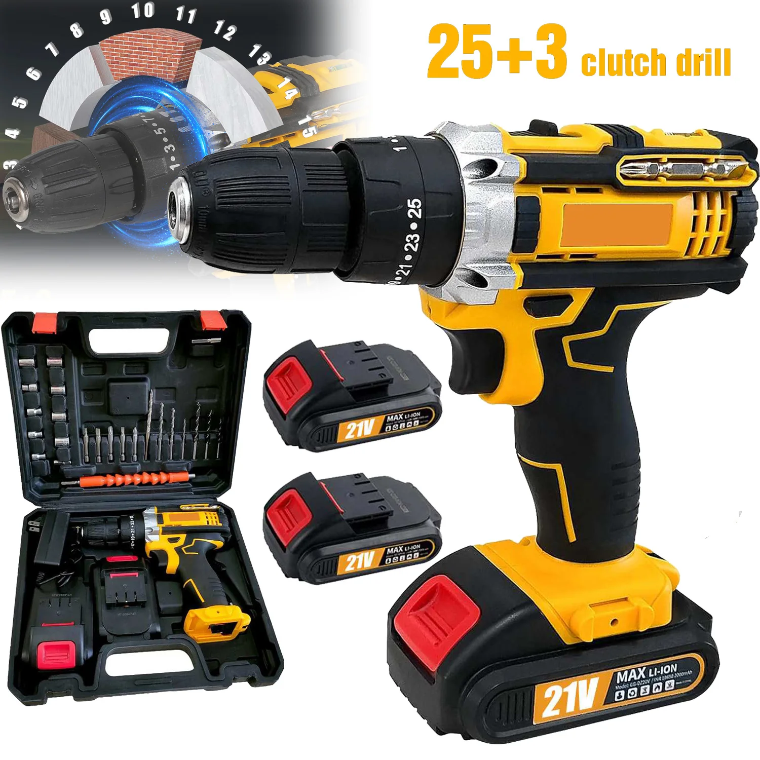 Trapano a percussione a batteria 21V Cacciavite elettrico Trapano a percussione elettrico Mini trapano a mano senza fili Utensili elettrici a batteria agli ioni di litio