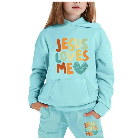 Pandaie 2-13Y Girls Sweatsuit 2 Piece Outfits Hoodie Sweatshirts and Jogger Sweatpants with Pockets Baggy Fall Winter Clothes Sets Sky Blue 8-9 Years