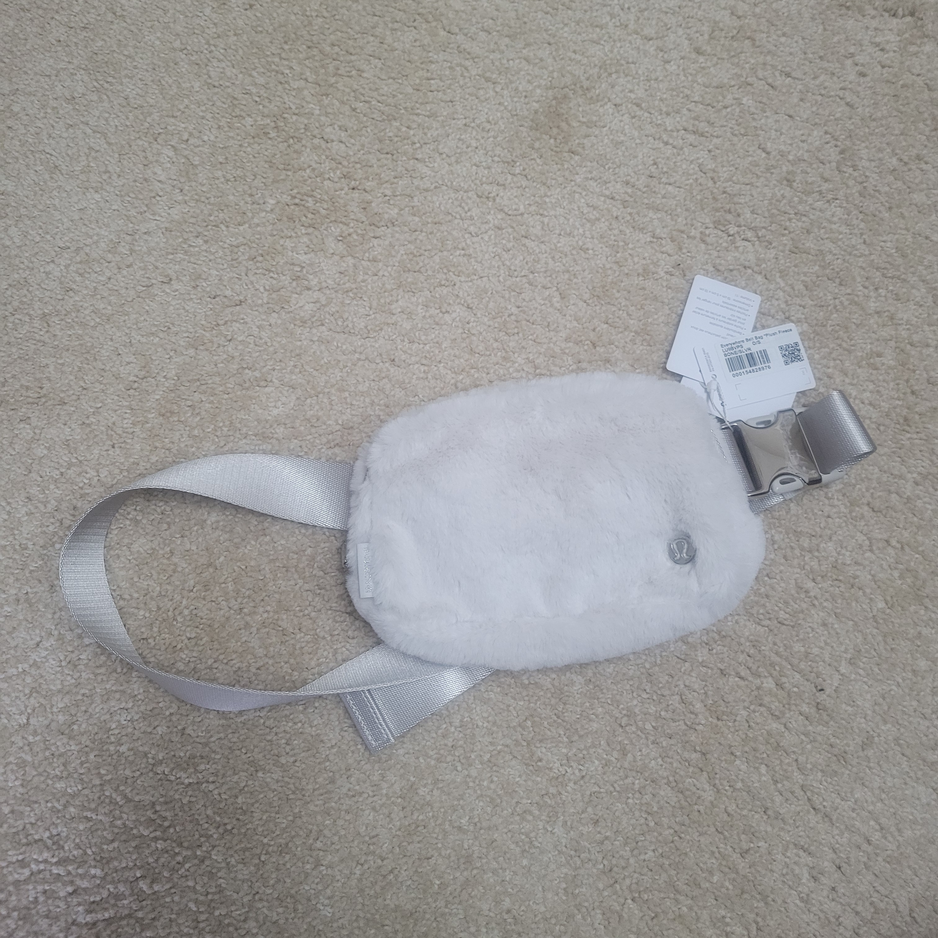Lululemon Athletica Bags | Bnwt Lululemon Everywhere Belt Bag Plush Fleece White Furry Belt Bag | Color: Silver/White | Size: Os