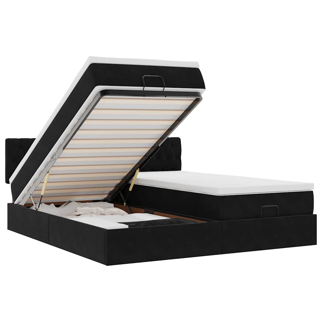 vidaXL Ottoman-Bett mit Matratzen & LEDs Schwarz 160x200 cm Samt Image