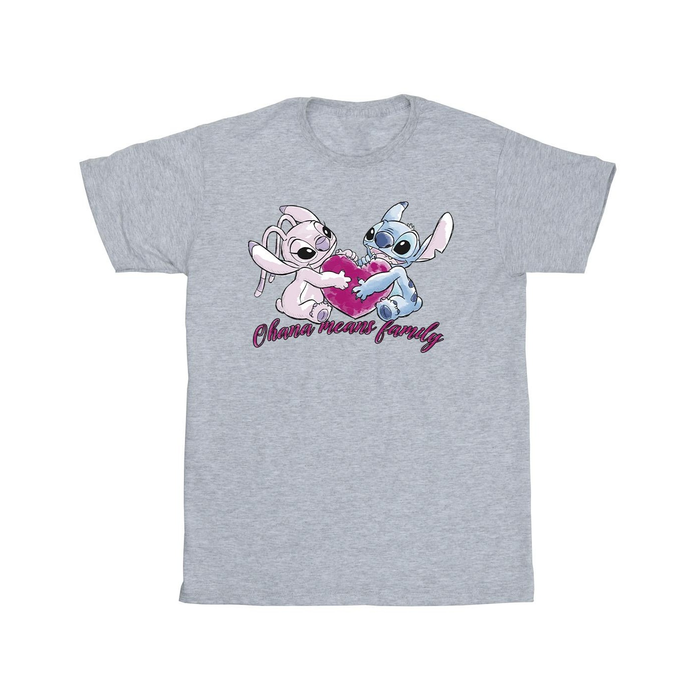 Disney Mädchen Lilo und Stitch Ohana Herz mit Engel Baumwolle T-Shirt (Sport grau) Image