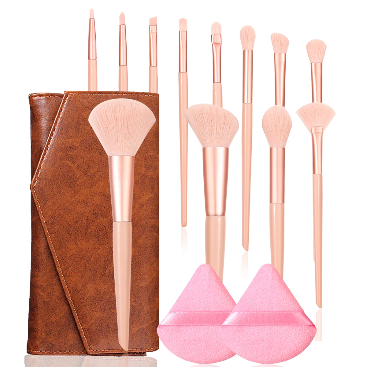 Das 15-teilige Make-up-Pinsel-Set enthält ein weiches und flauschiges Make-up-Pinsel-Set, ein dreieckiger Puderquaste und eine Aufbewahrungstasche aus Leder Image