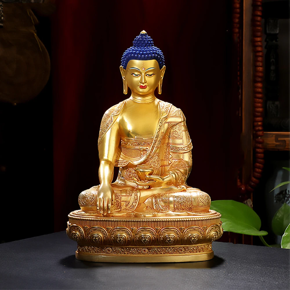 20,3 cm, vergoldetes Shakyamuni-Buddha-Ornament, Kupferfigur des Buddha, esoterische Ikonen, kleine Verzierung für den Heimanbetungsschreibtisch