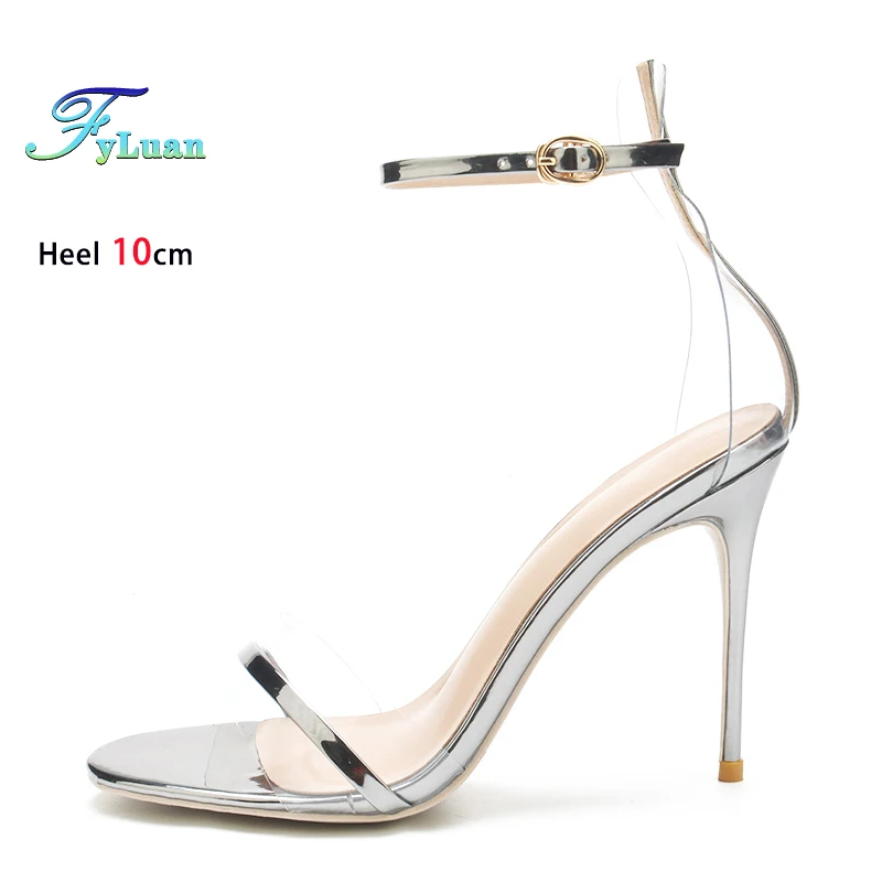 Transparente PVC Sommer Dame Schuhe 10CM Dünne Fersen Ankle Strap Party Kleid Schuh Frauen Elegante Hochzeit Bankett Temperament Sandalen