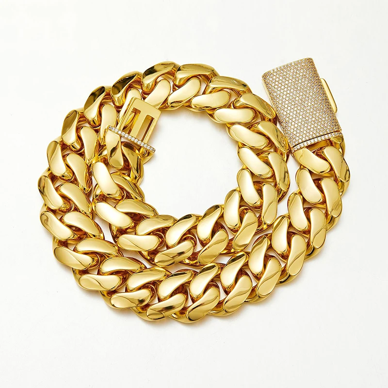 12/14/18/20/22 mm große schwere massive Edelstahl kubanische Miami Gliederkette Halsketten für Männer Hip Hop Bling Iced Out Rapper Schmuck