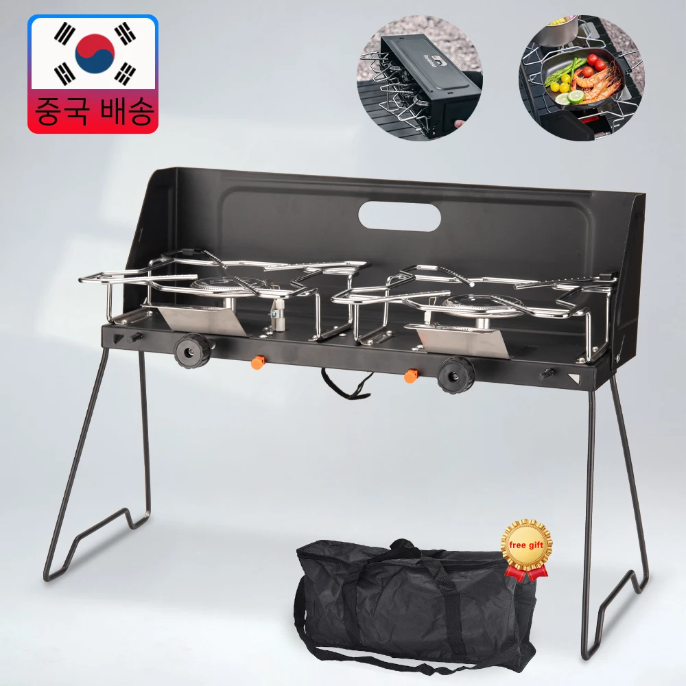 Pandatour Camping Outdoor Tisch Herd Klappbar Grill Picknick Doppelbrenner Ofen One Click Ignition High Firepower Herd