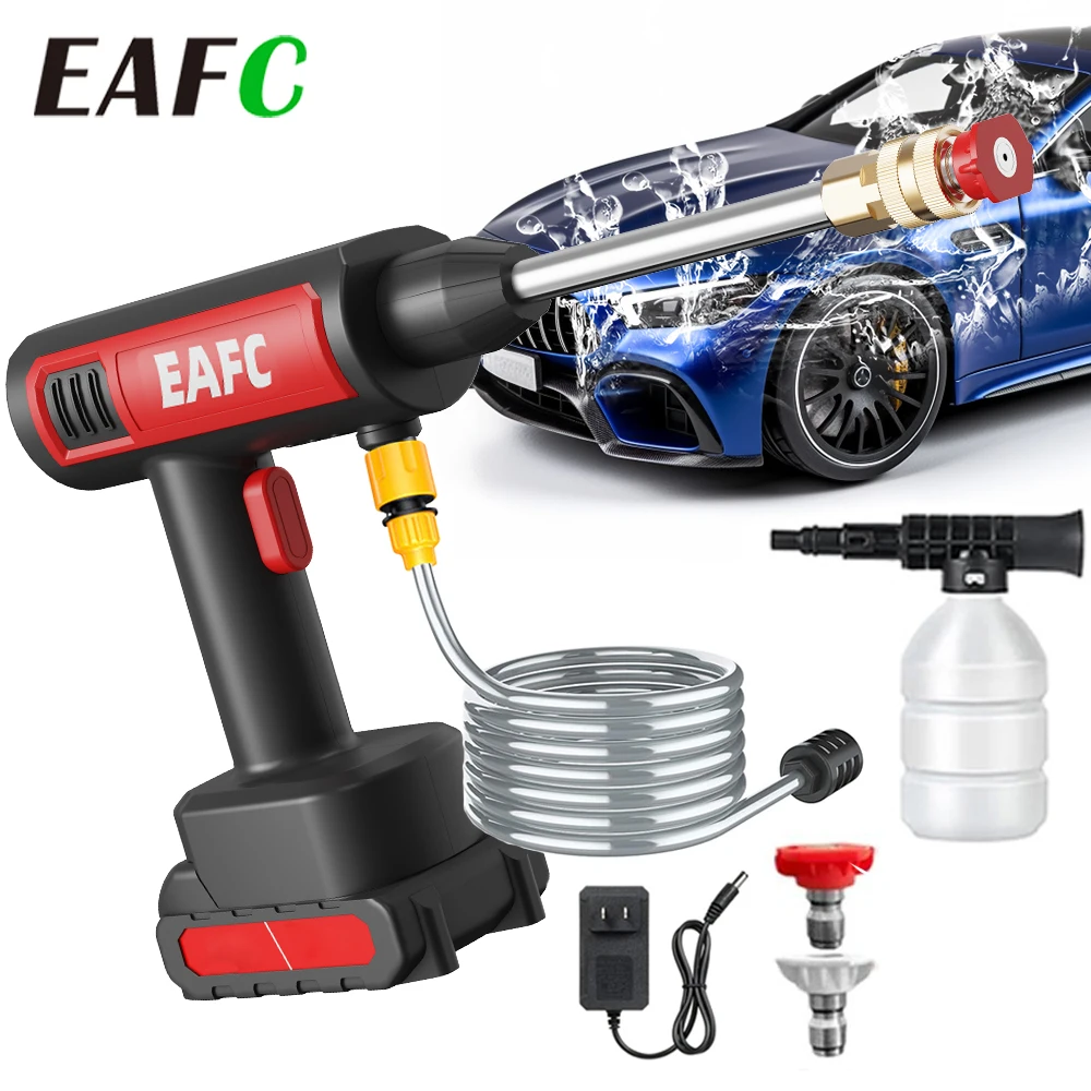 EAFC Elektrische Hochdruck-Wasserpistole, 60 Bar, Autowaschpistole, Waschmaschine, tragbarer kabelloser Hochdruckreiniger mit Batterie