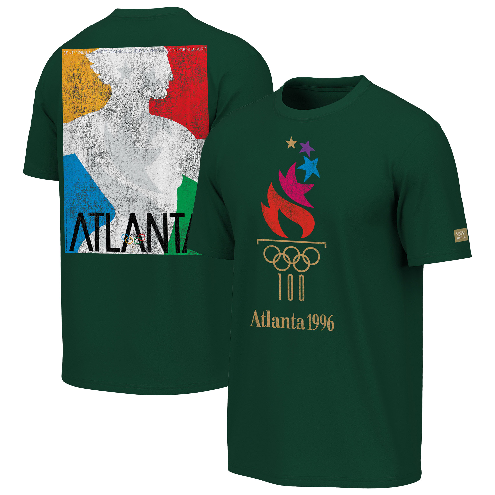 Outerstuff Herren-T-Shirt in Grün mit übergroßem Maskottchen-Emblem und Poster der Olympischen Spiele Atlanta 1996 Image