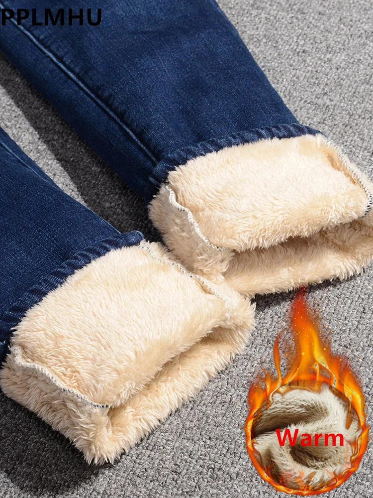 Winter-Bleistiftjeans für Damen, verdickt, Lammfell, dünne Denim-Hosen, hohe Taille, warme Lammwolle, gefüttert, Stretch, Vaqueros, große Größe 34, Jeans