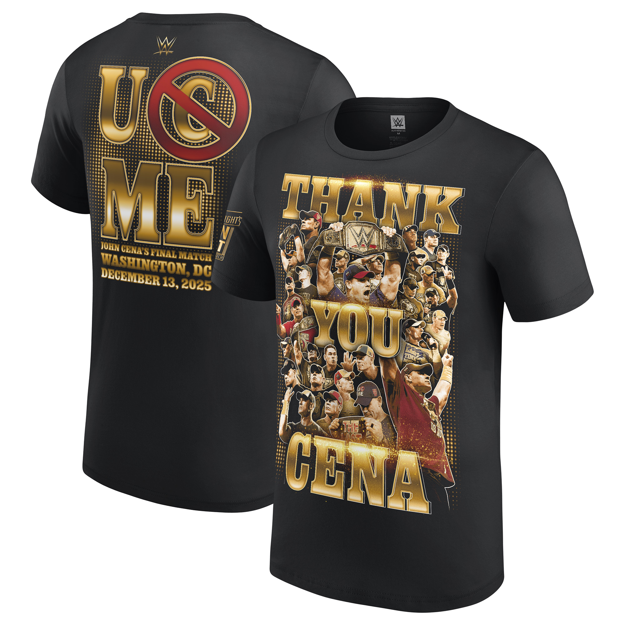Schwarzes John Cena „Danke Cena“-Gold-T-Shirt für Jugendliche Image