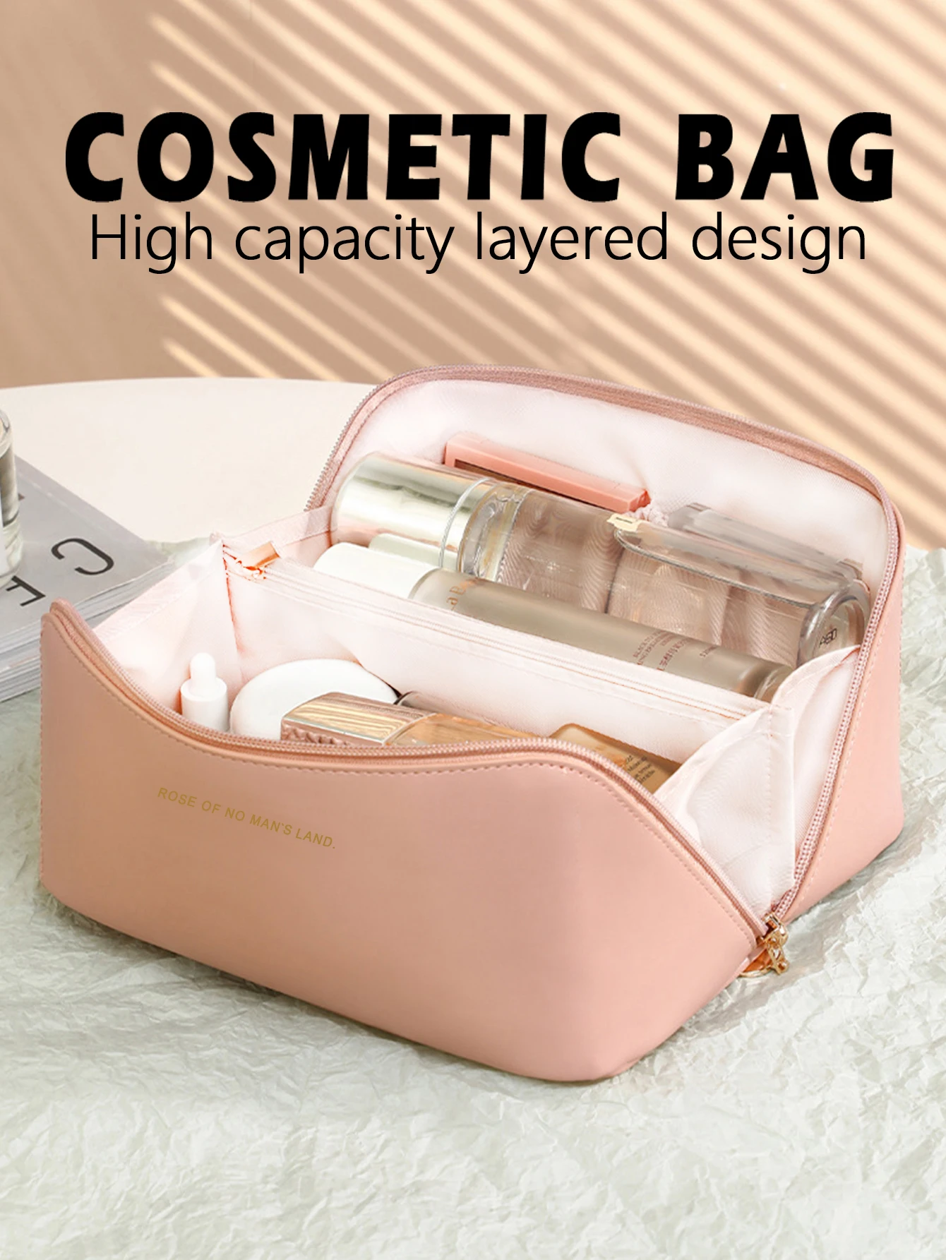 Große Reise-Kosmetiktasche für Frauen, Leder, Make-up-Organizer, weibliche Kulturbeutel, Taschen, Make-up-Koffer, Aufbewahrungstasche, luxuriöse Damenbox Image