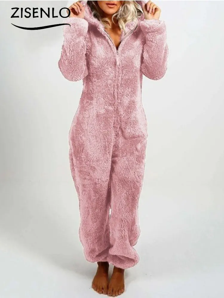 Overalls für Frauen Neue Warme Einfarbig Casual Mit Kapuze Overall One-stück Club Outfits für Frauen Weibliche Overall Body frauen Image