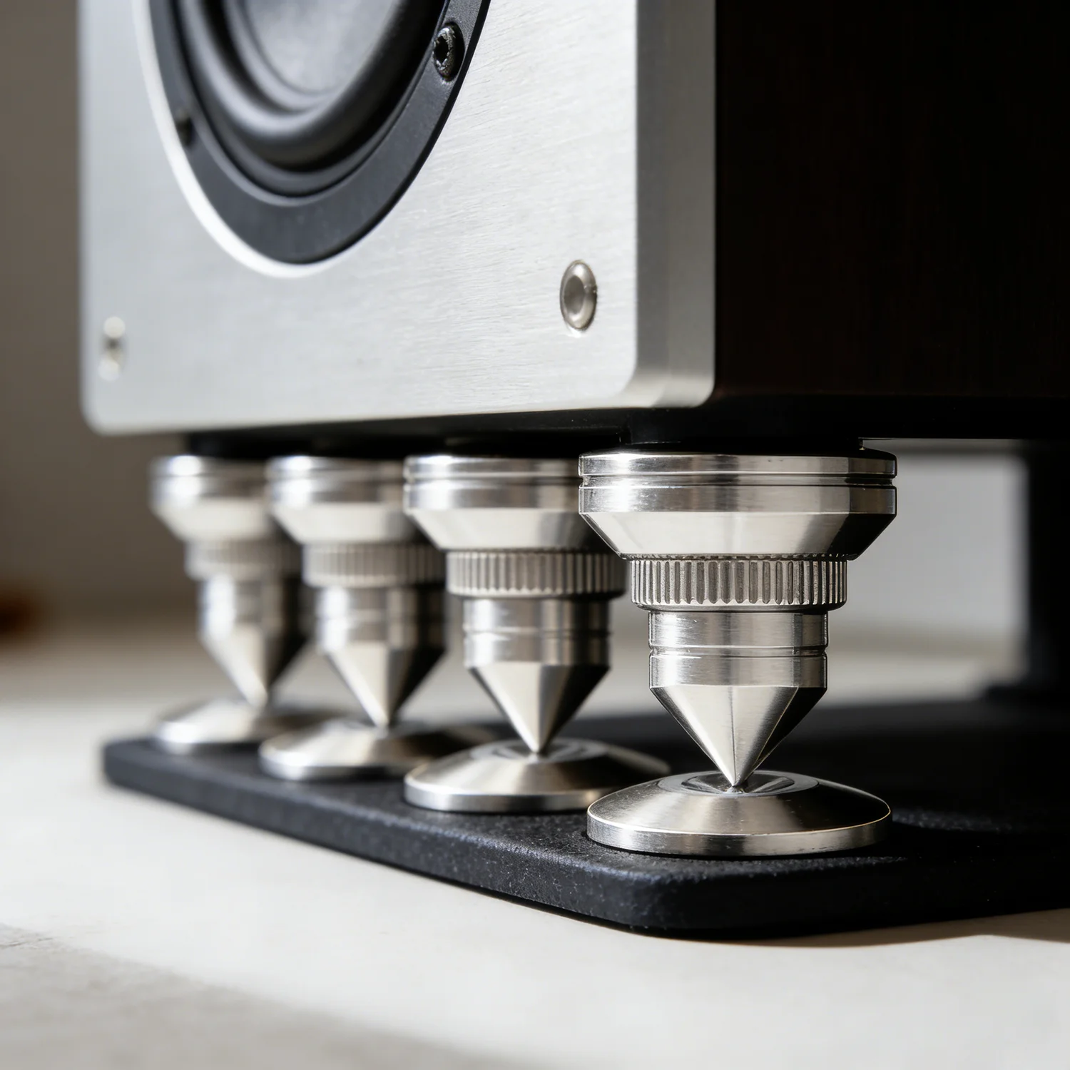 4-teilige Lautsprechers pikes Anti vibrations lautsprecher stehen für HiFi-Geräte und Lautsprecher. Verstellbarer Bodenschutz unterstützt 218kg Image