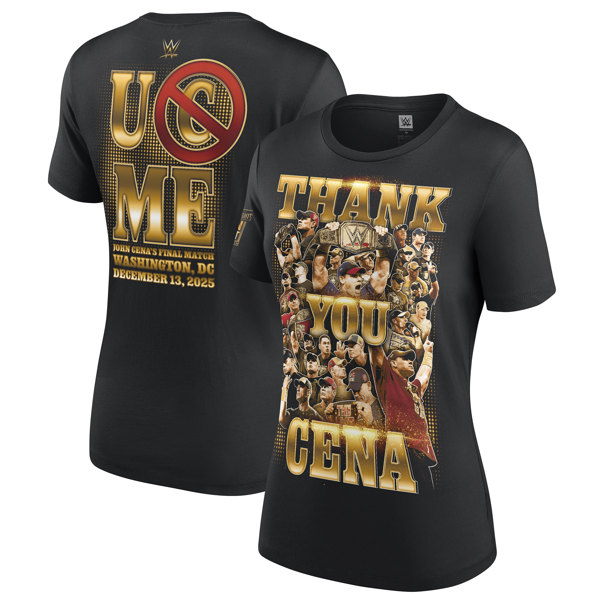 Schwarzes John Cena „Thank You Cena“-Gold-T-Shirt für Damen Image