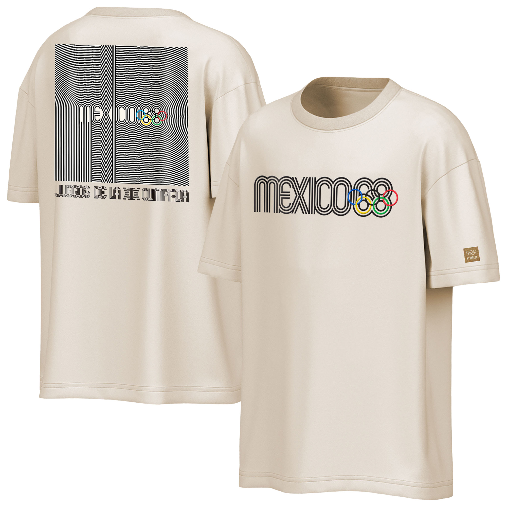 Herren-T-Shirt von Outerstuff, beige, mit übergroßem Emblem und Poster der Olympischen Spiele 1968 in Mexiko Image
