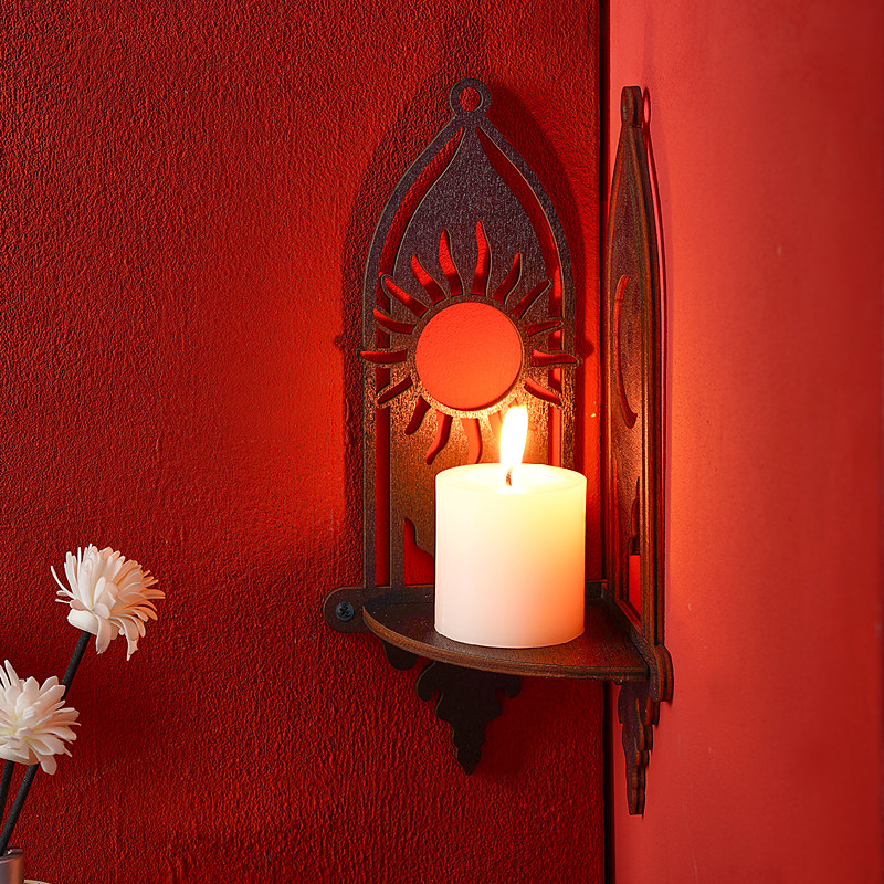 1PC Wooden Wall Decoration Sun and Moon Decoration Storage Corner Rack DIY Assembly Floating Shelf/Shelve Suitable for Home Wall Decoration Living Room Display Rack Ramadan Scene Decoration