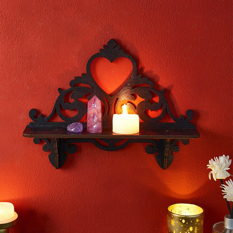 1PC Creative Vine-patterned Heart-shaped Wall Shelves Wooden DIY Assembled Floating Shelf/Shelves Suitable for Valentine's Day Wedding Party Decoration and Living Room Display Shelves