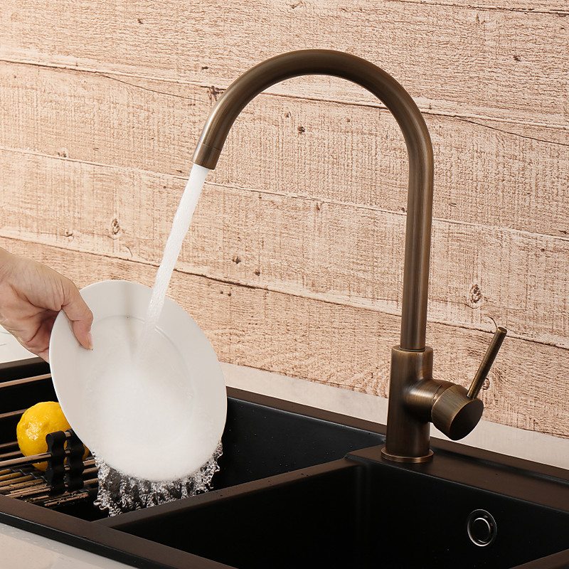 Kitchen faucet - Single Handle One Hole Antique Brass Standard Spout Centerset Modern Contemporary Kitchen Taps