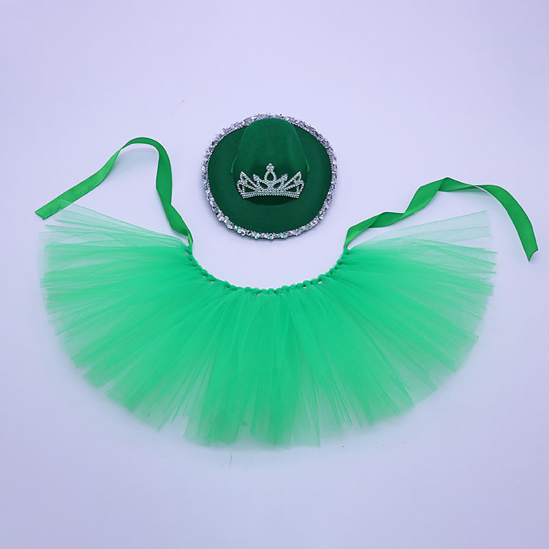 St. Patrick's Day Pet Costume Set - Clover Cowboy Hat Tutu Skirt for Dogs and Cats, Adjustable Tie-On Design, Perfect Irish Festival Accessory, Pet Dress Up, Pet Decoration Supplies, Pet Clothes