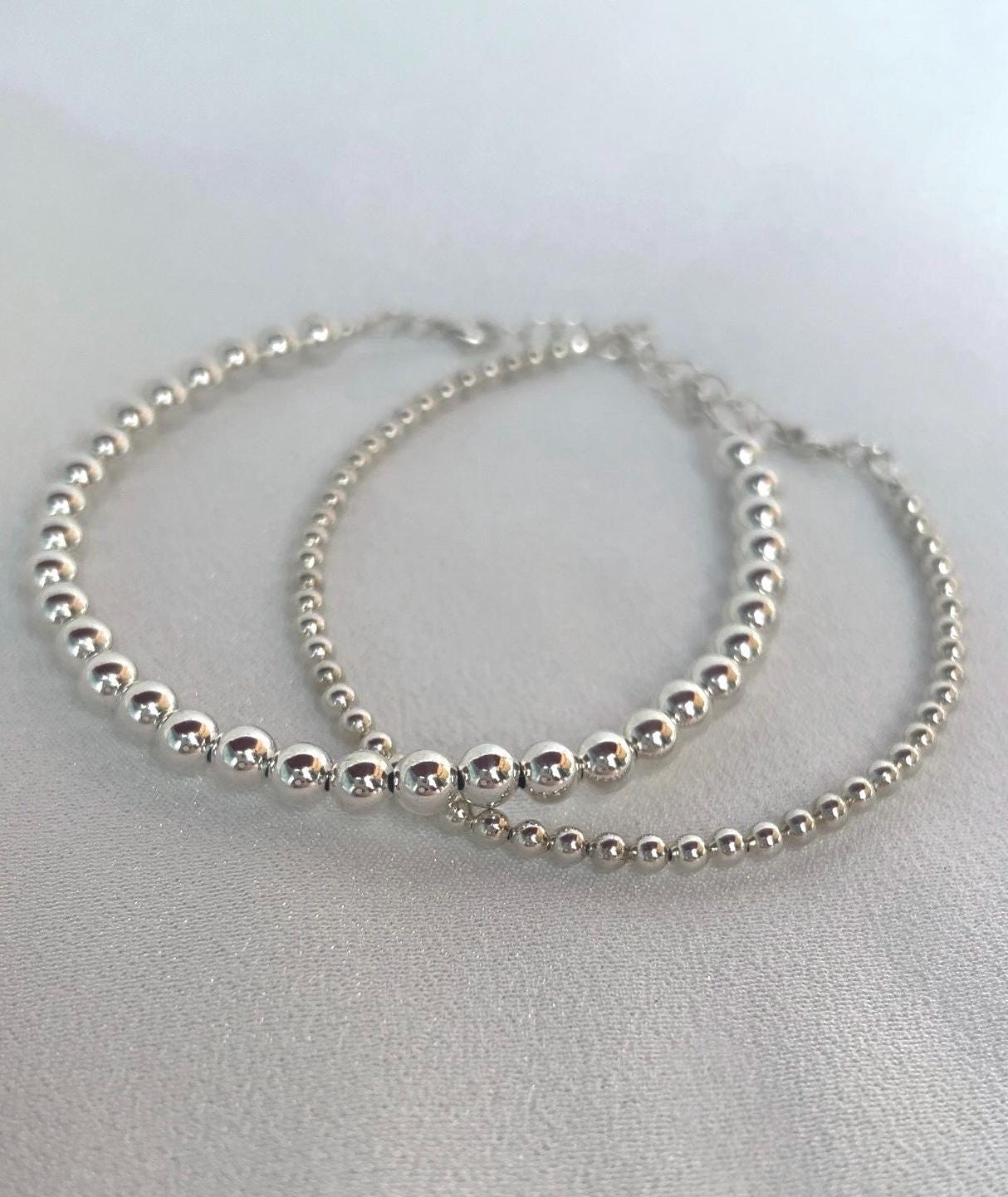 Bracciale con perline in argento sterling Bracciale in argento per impilare Bracciale con perline in argento semplice Bracciale con palline in argento