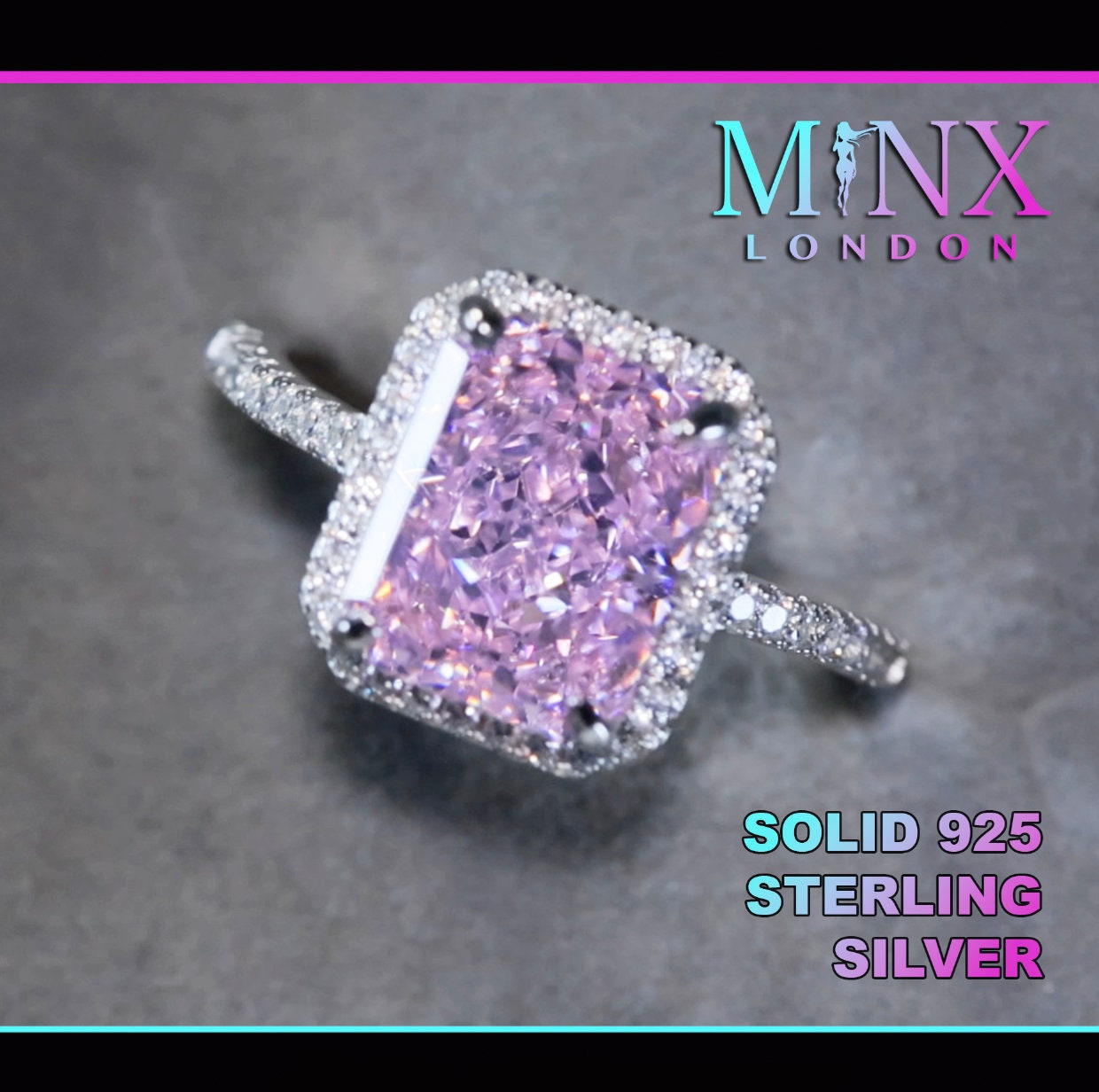 Anello con diamante rosa da donna / Anello di fidanzamento con diamante rosa / Anello con diamante simulato rosa / Anello con diamante di ghiaccio tri