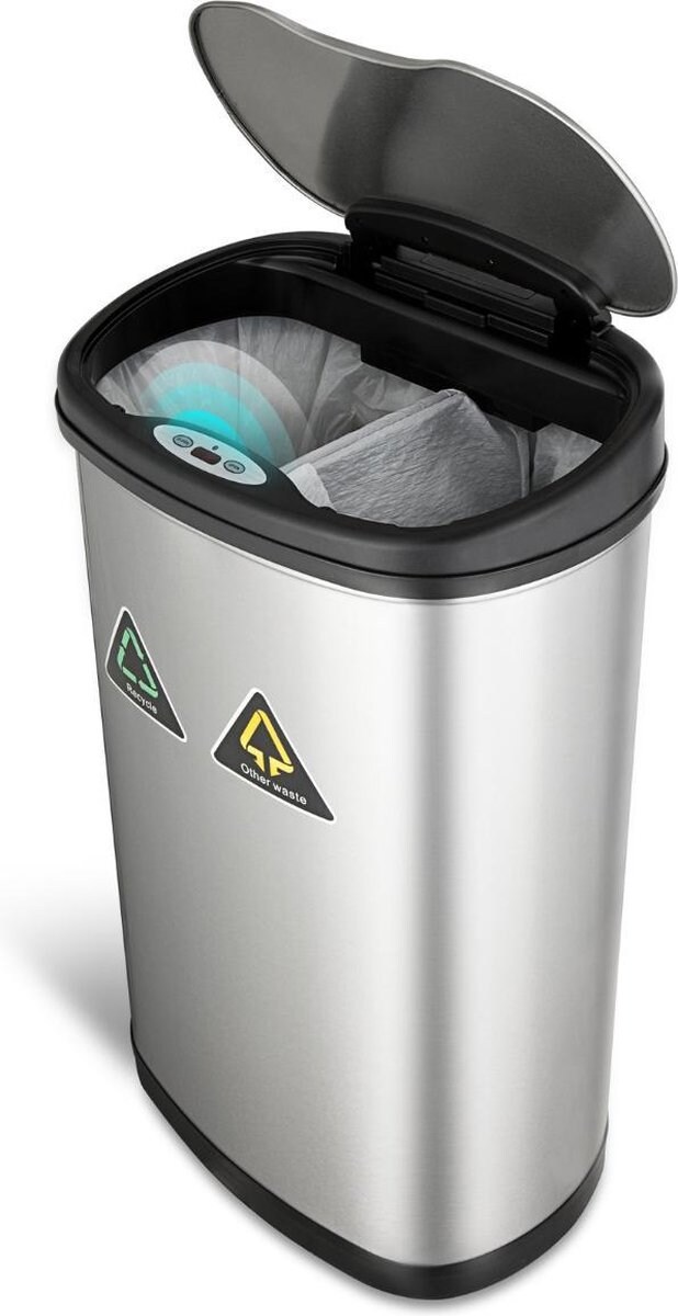 Rijoka Sensor Mülleimer 50L - mit 2x Fächern 20L + 30L - Edelstahl - Mülltrennung - Soft Close - Fingerabdruck frei - Modern Design Image