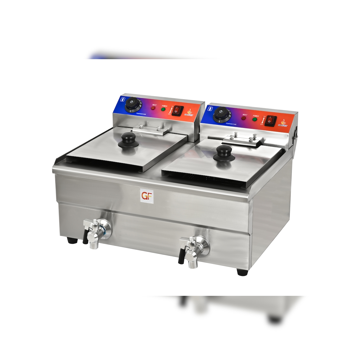 Gasfrit – Professionelle industrielle ultraschnelle Elektro-Fritteuse, 2 Becken à 10 L mit Ablasshahn Image