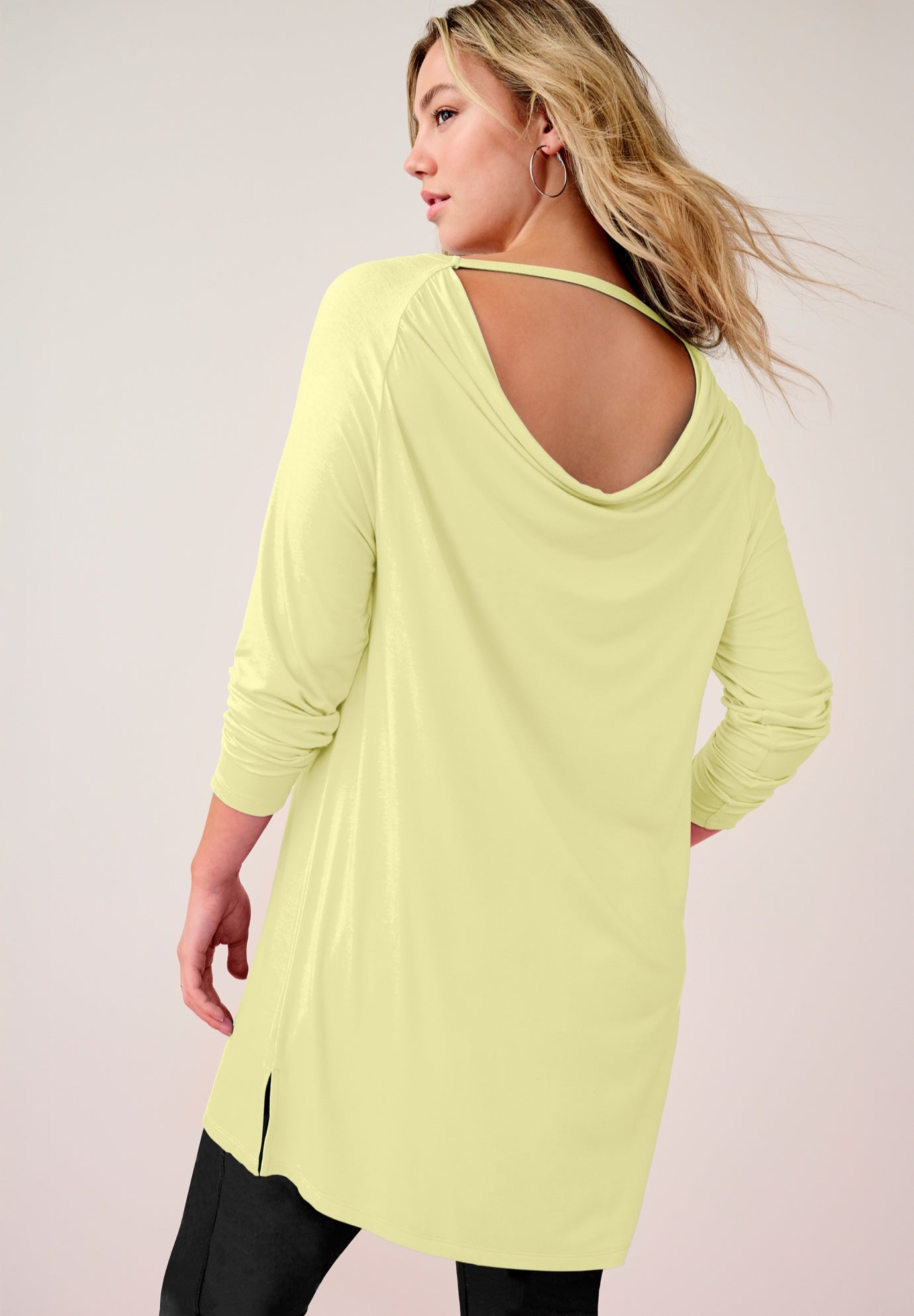 Plus Size Women's Draped Raglan Sleeve Top by Roaman's in Banana Cream (Size 12)