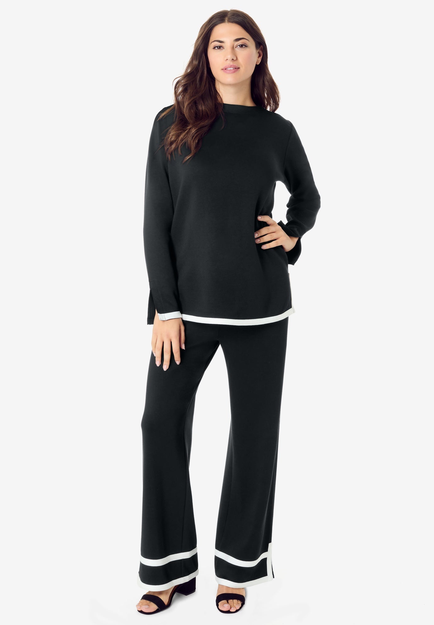 Plus Size Women's Colorblock Lounge Set by Roaman's in Mauve Orchid White (Size 38/40)