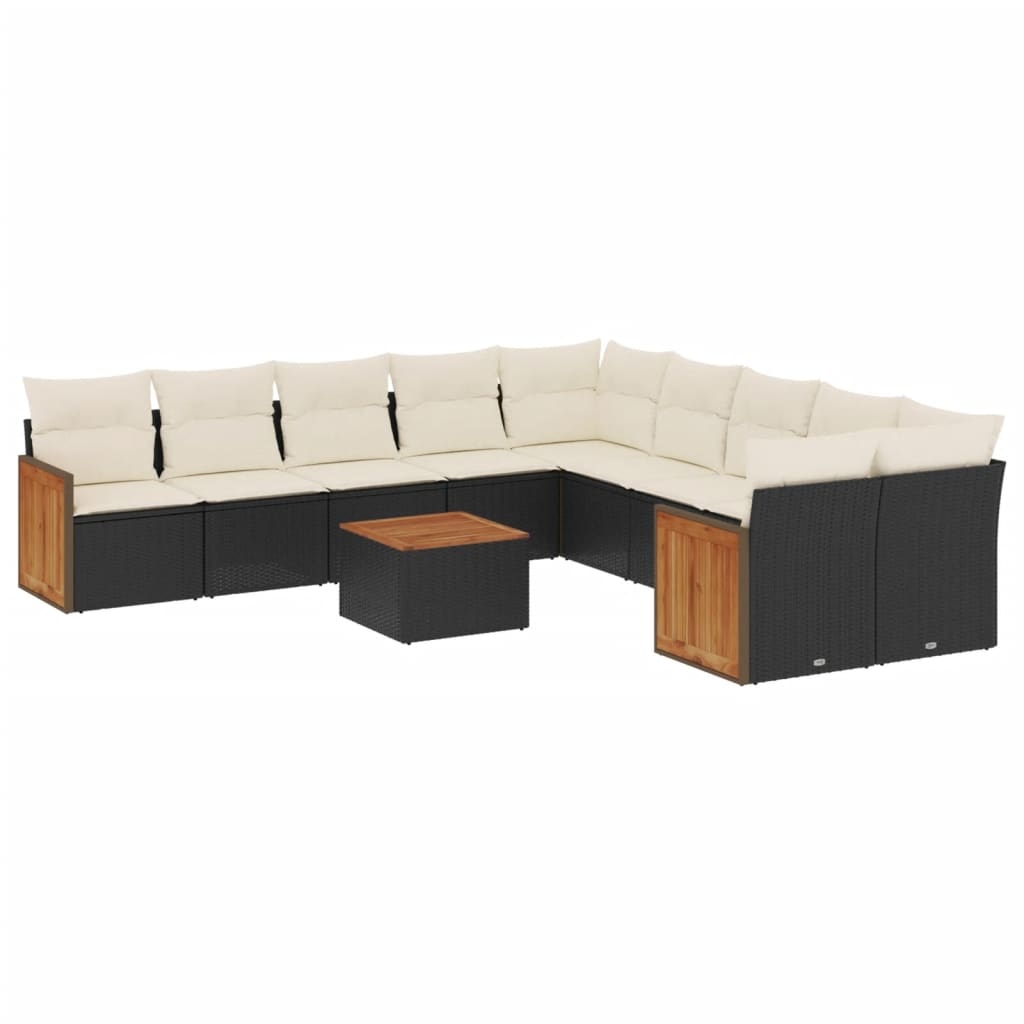 vidaXL 11-tlg. Garten-Sofagarnitur mit Kissen Schwarz Poly Rattan Image