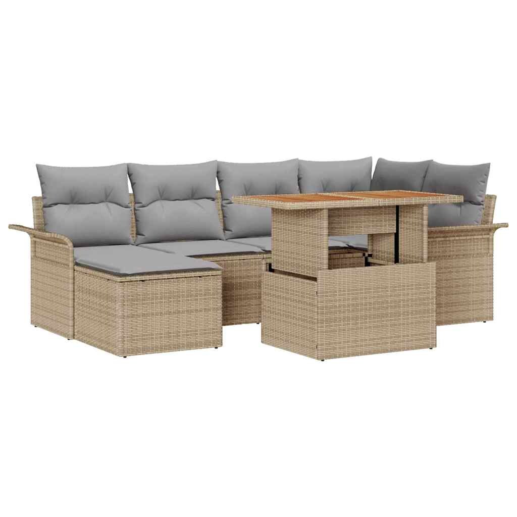 vidaXL Garten-Sofa-Set mit Speicher 7 pcs Beige Poly Rattan Image