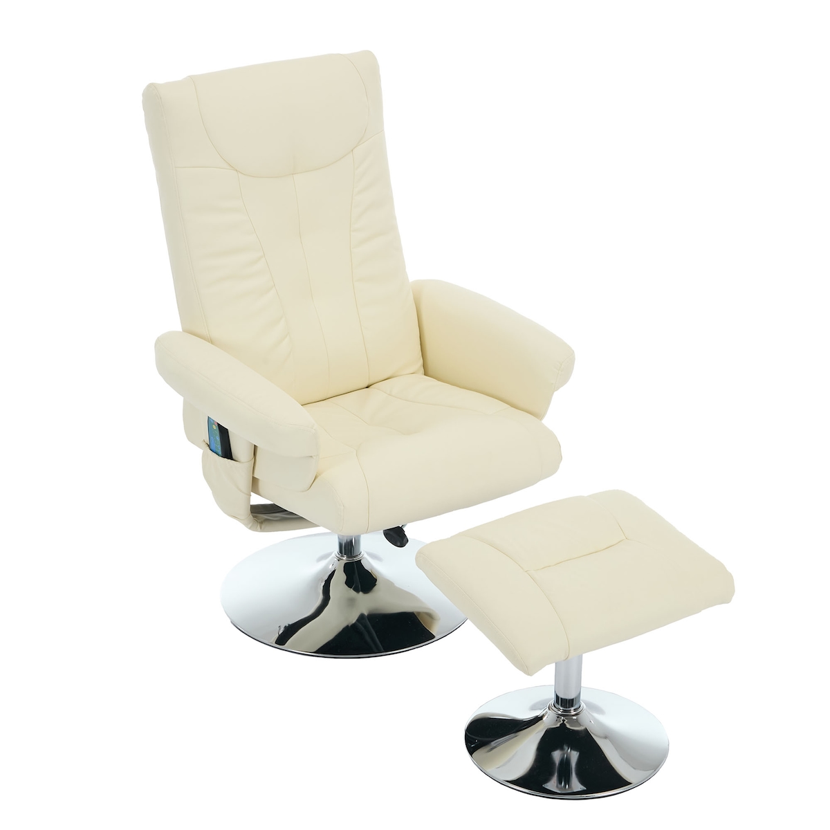 OKWISH Relaxsessel mit Liegefunktion 76x75x103 Massagesessel 5-Punkte Massage Heizfunktion 360° drehbar mit Hocker Beige Image