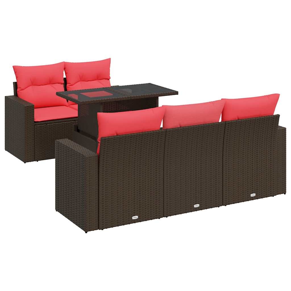 vidaXL 6-tlg. Garten-Sofagarnitur mit Kissen Braun Poly Rattan Akazie Image