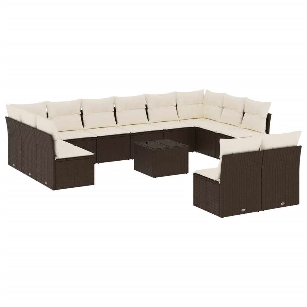 vidaXL 13-tlg. Garten-Sofagarnitur mit Kissen Braun Poly Rattan Image