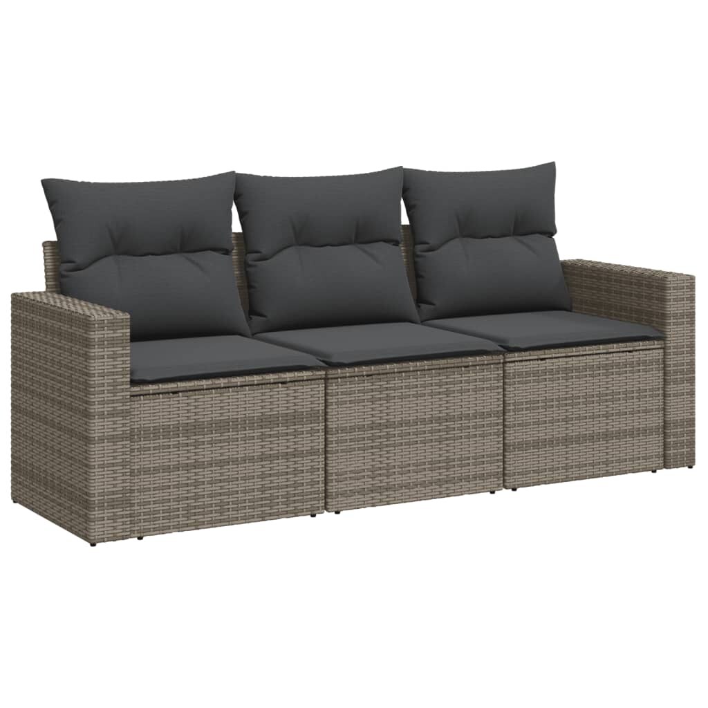 vidaXL 3-tlg. Garten-Sofagarnitur mit Kissen Grau Poly Rattan Image