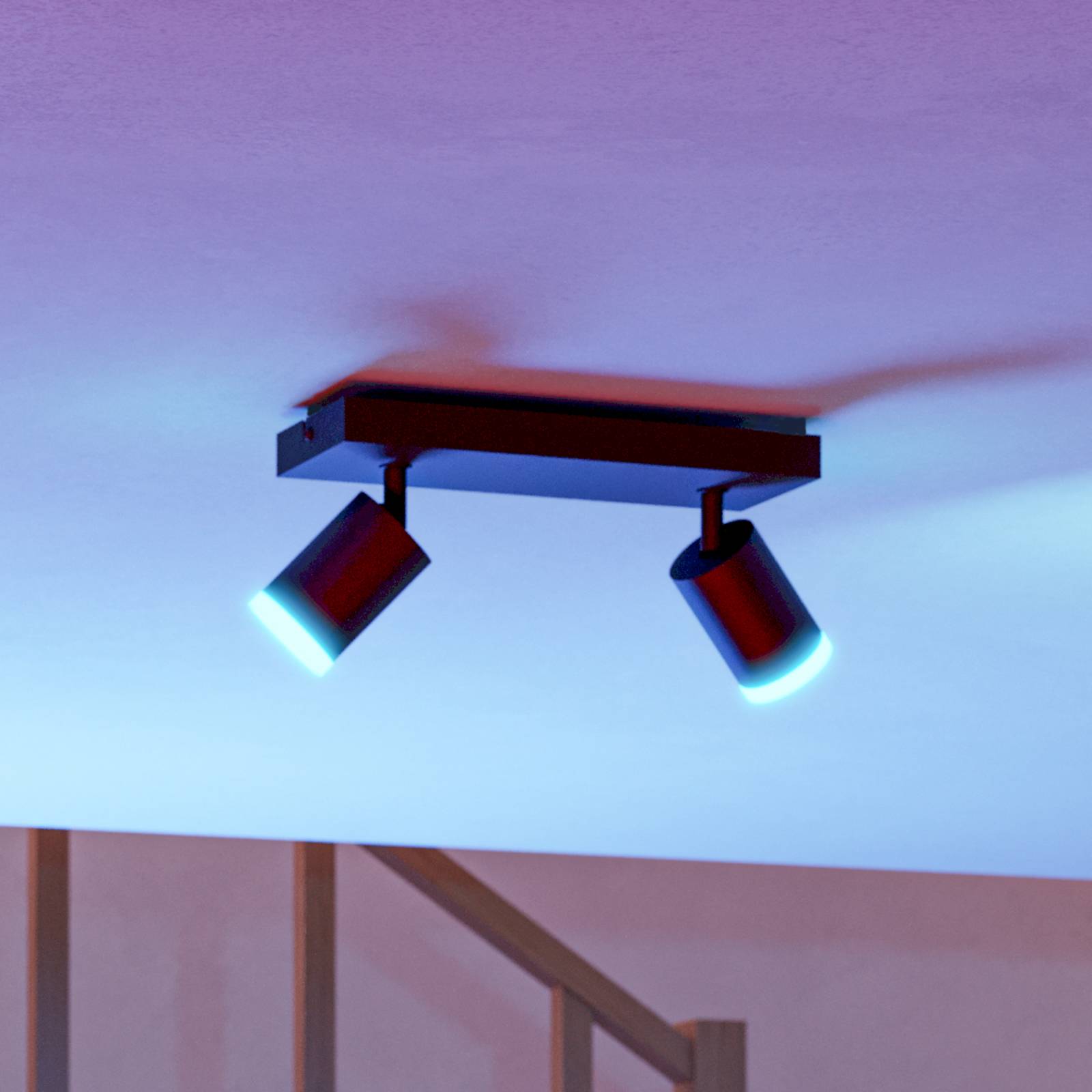 EGLO connect Smart-LED-Spot Melitello-Z, 2-flg., schwarz dimmbar, schwarz, für Wohn- / Esszimmer, Aluminium, Modern, Smart Home Strahler