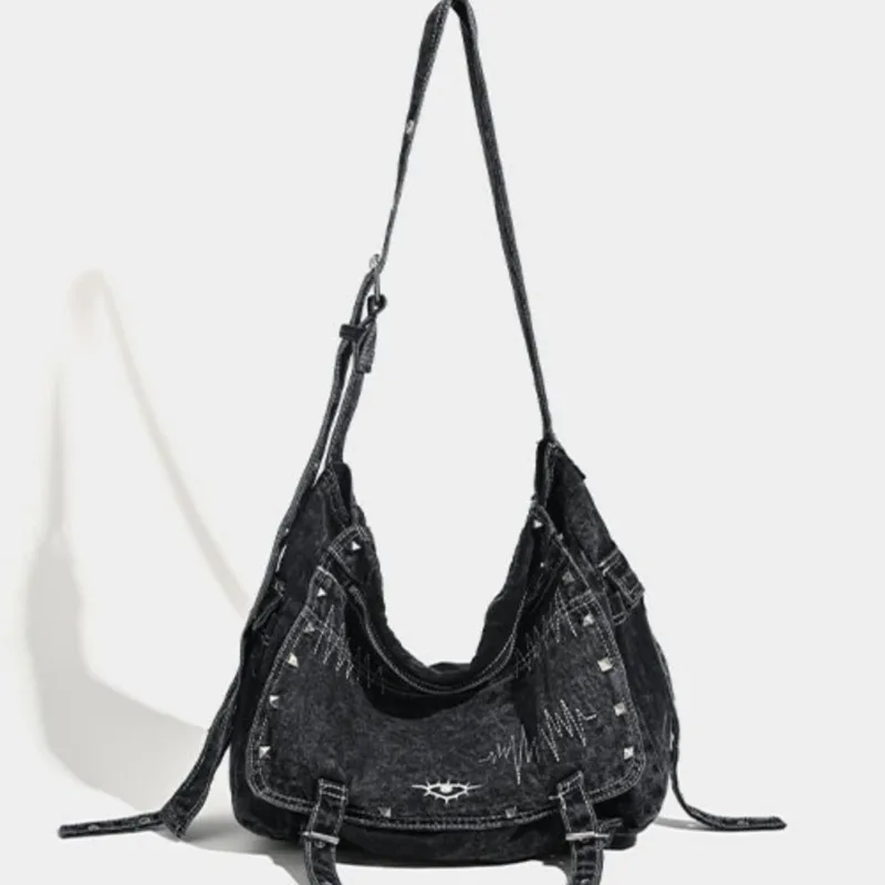 Retro Denim Schwarz Große Kapazität Einkaufstasche Brieftasche Frauen Gewaschen Lässige Umhängetaschen Weibliche Vintage Leinwand Tasche Y2k Handtasche 2025 Image