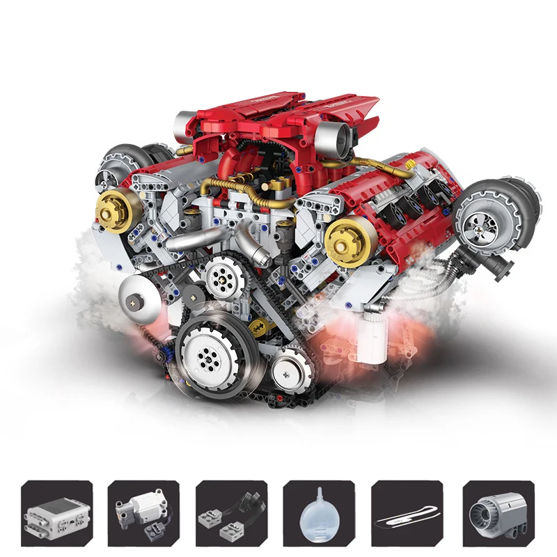 AUF LAGER MOC Technische Elektrische V8 Motor Bausteine Montage Ziegel Modell Spielzeug für Kinder Geburtstag Geschenk Set Image