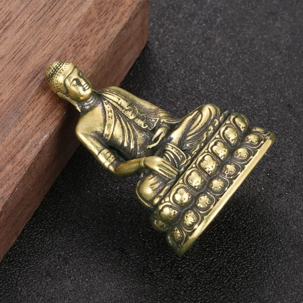 Vintage Messing sitzen Buddha Figur kleine Sakyamuni Statue für Sammlung Reise Anbetung antike Home Desktop-Dekor