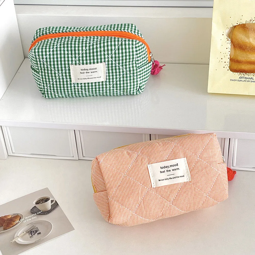Borse per cosmetici per ragazze scozzesi trapuntate Borsa per cosmetici da donna retrò con pochette Portamonete Borsa da viaggio portatile per articoli da toilette femminile