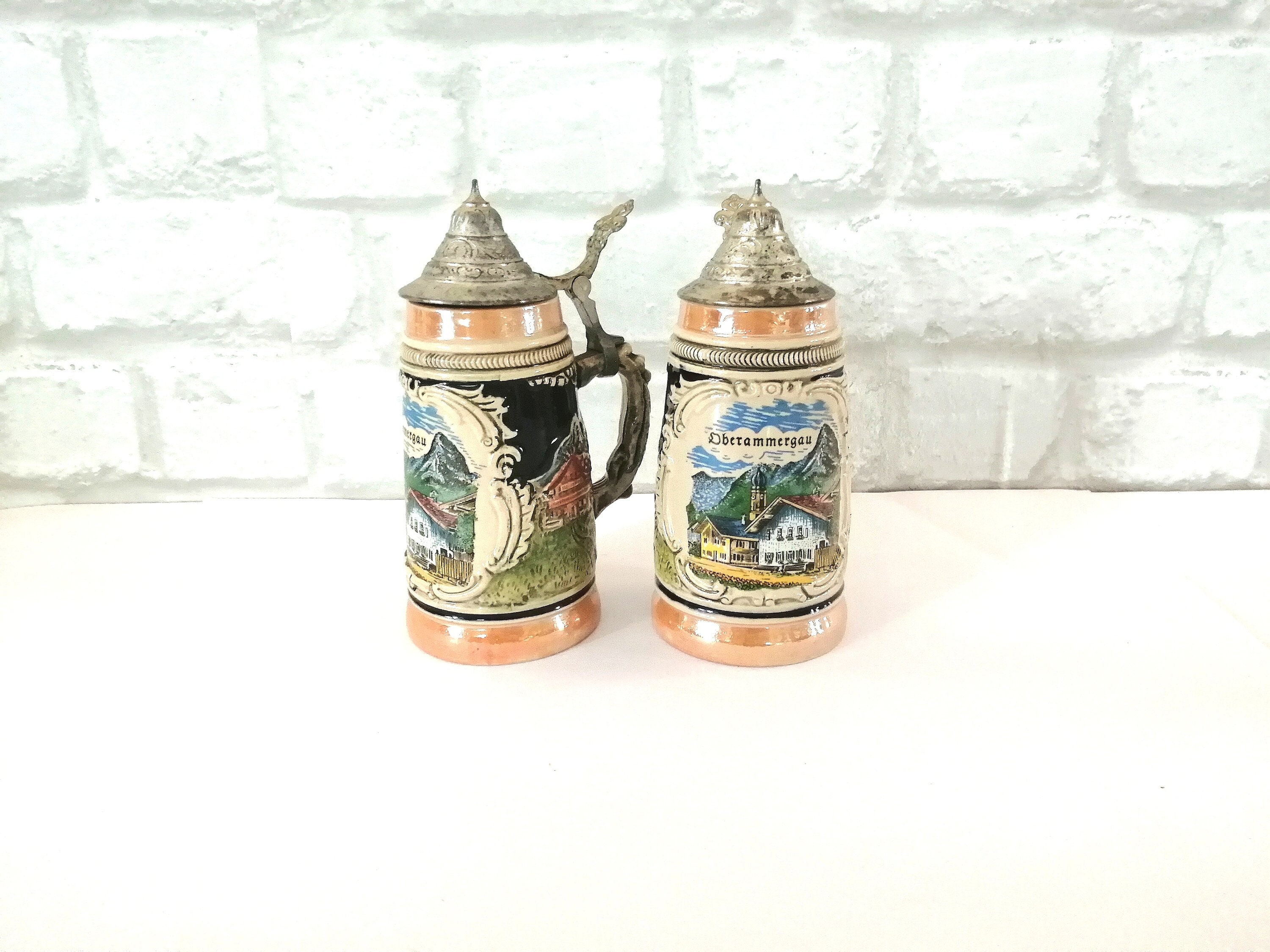 Boccale di birra Boccale di birra Set di 2 boccali di birra tedeschi da collezione vintage Realizzato a mano dalle Alpi bavaresi Boccale di birra Uomo