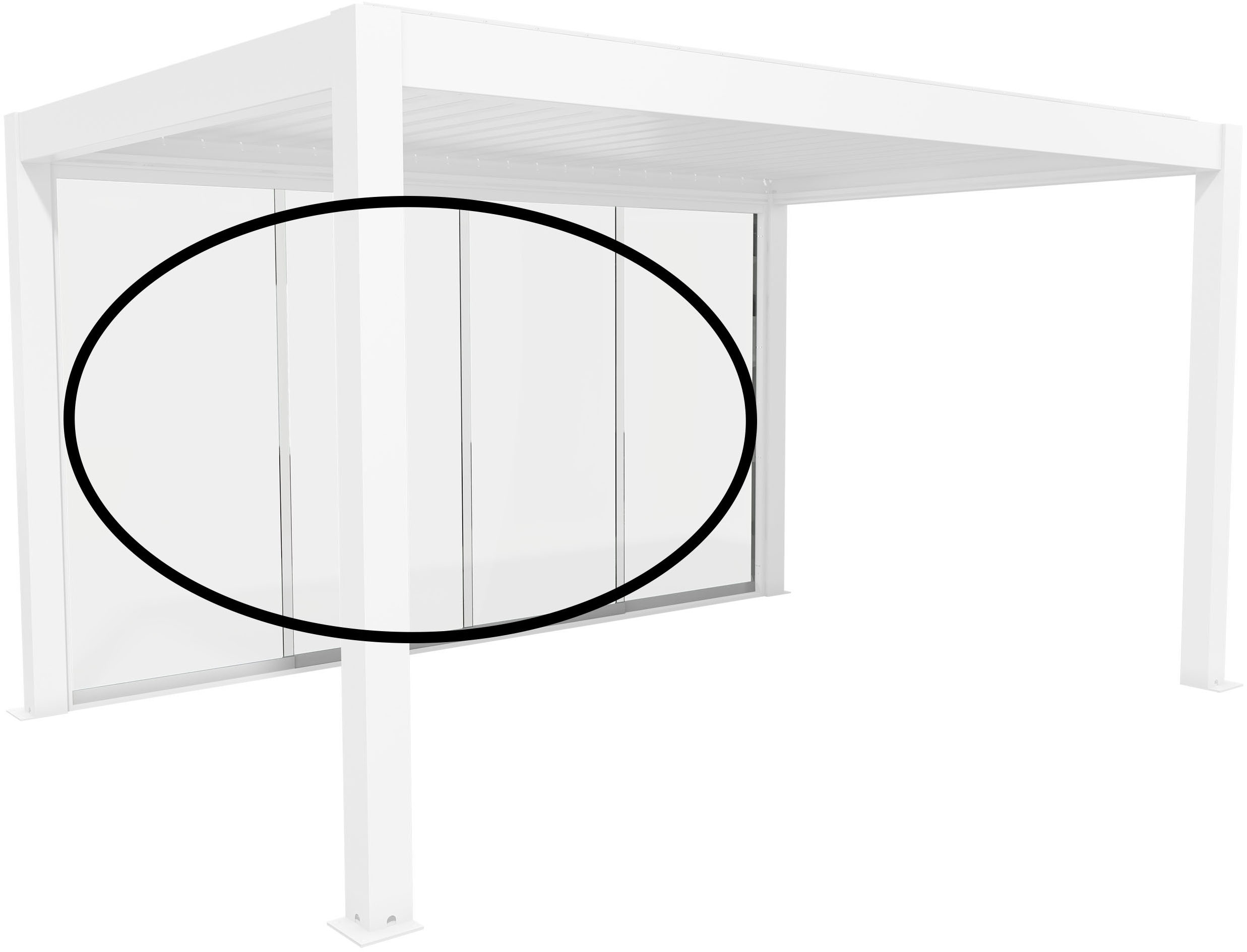 Glasschiebetür BIOHORT "Klarglas Gr. 4,5 m für Pergola, verschiedene Farben", weiß, B:420cm H:234,9cm, Glas, Stahl, Türen, 420x 234,9 cm, Glaselemente aus 10 mm ESG