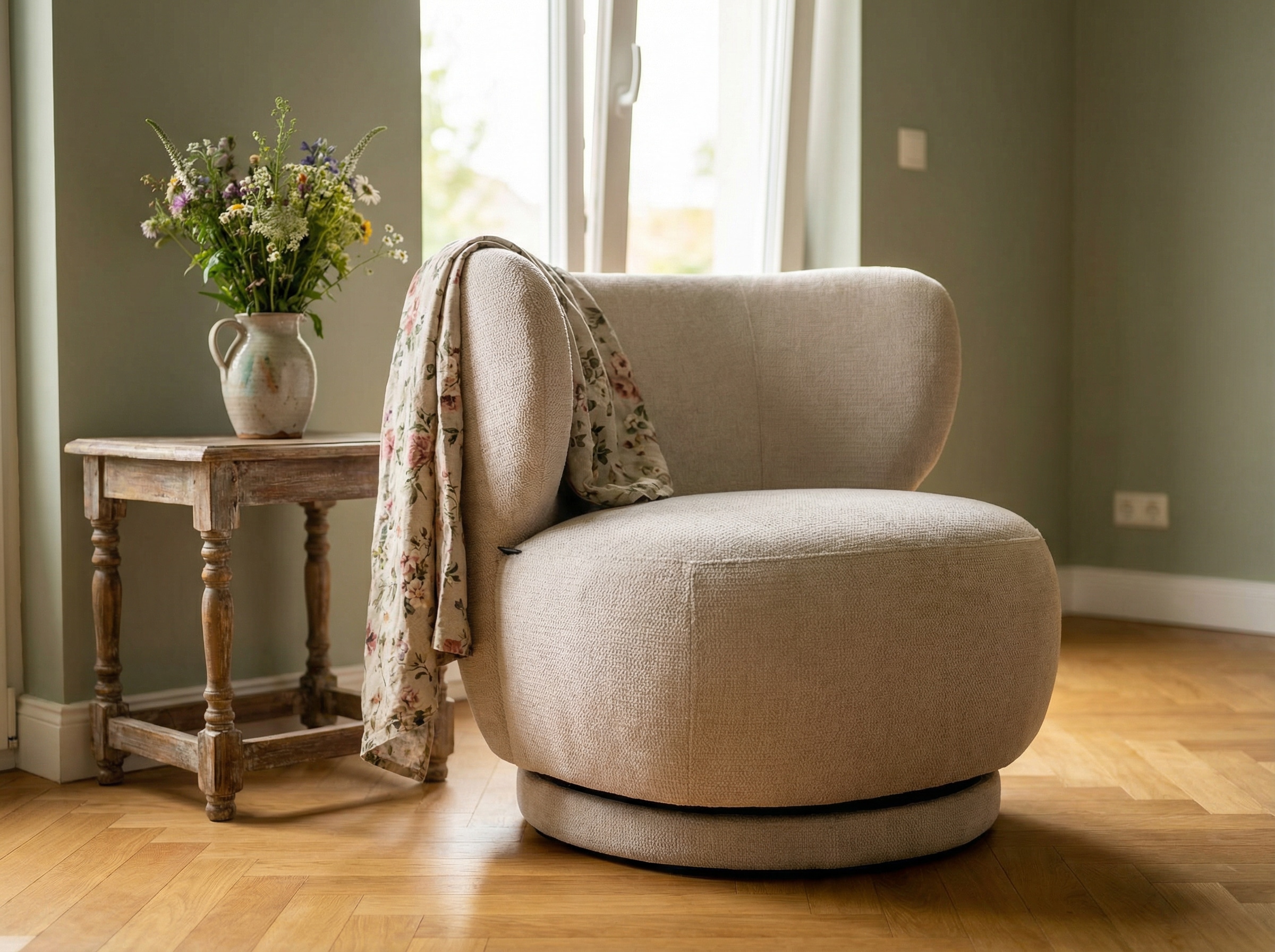 Drehsessel HOME AFFAIRE "ANNELIN, Loungesessel, Clubsessel", creme, B:76cm H:70,5cm T:78cm, pine wood frame, foam, fabric, Sessel, Drehsessel, 360 drehbar, Struktur-Bezug